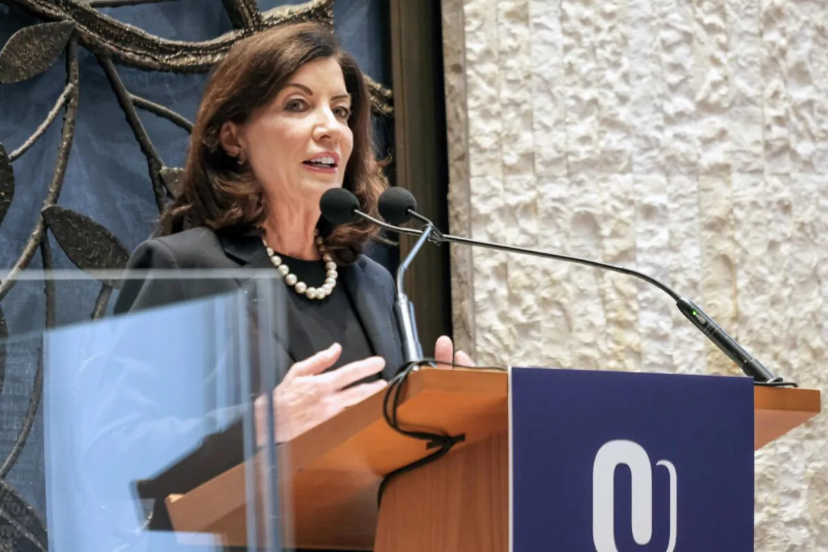 NEW YORK, NEW YORK - DECEMBER 12: New York Governor Kathy Hochul joins other politicians and Jewish leaders for a conference addressing the rise in antisemitic incidents across the United States at the Lincoln Square Synagogue in Manhattan on December 12, 2022 in New York City. The conference was hosted by the Orthodox Union and comes as the Anti-Defamation League, which tracks anti-Semitic behavior nationwide, found 2,717 incidents in 2021. This represents a 34 percent rise from the previous year.  (Photo by Spencer Platt/Getty Images)