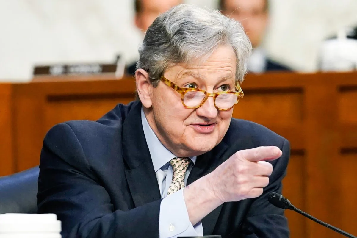 Sen. John Kennedy (R-La.) speaks during a confirmation hearing for Supreme Court nominee Ketanji Brown Jackson before the Senate Judiciary Committee on, March 21, 2022, on Capitol Hill. (AP Photo/J. Scott Applewhite, Pool)