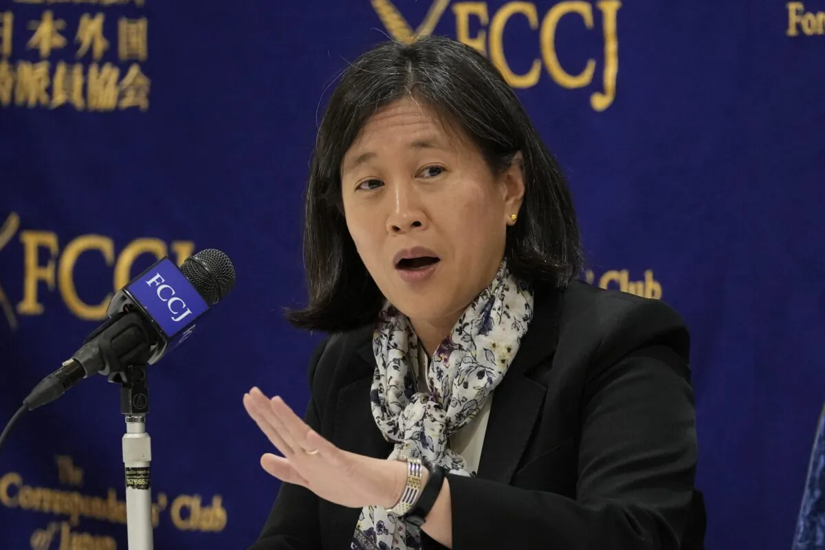 U.S. Trade Representative Katherine Tai speaks at a press conference at the Foreign Correspondents' Club of Japan in Tokyo on April 20, 2023. (Shuji Kajiyama/AP Photo)