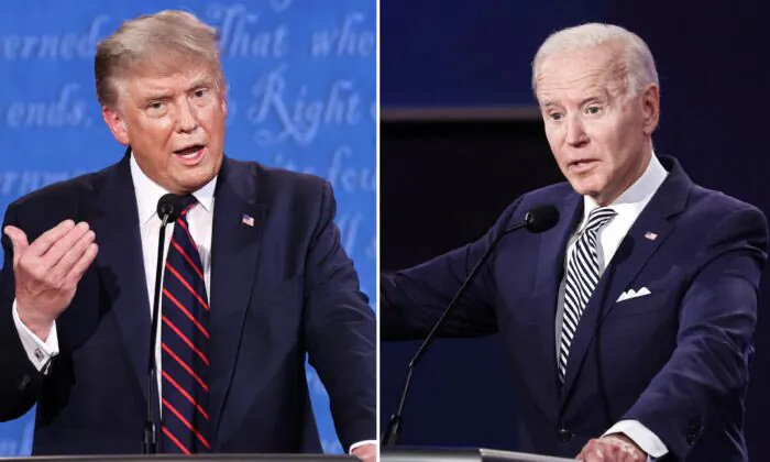Presidential nominee Joe Biden participates in the first presidential debate against U.S. President Donald Trump at the Health Education Campus of Case Western Reserve University in Cleveland, Ohio, on Sept. 29, 2020. (Scott Olson/Getty Images)