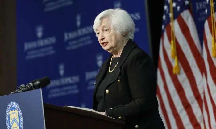 Secretary of the Treasury Janet Yellen delivers remarks at Johns Hopkins University’s School of Advanced International Studies (SAIS) in Washington on April 20, 2023. (Anna Moneymaker/Getty Images)