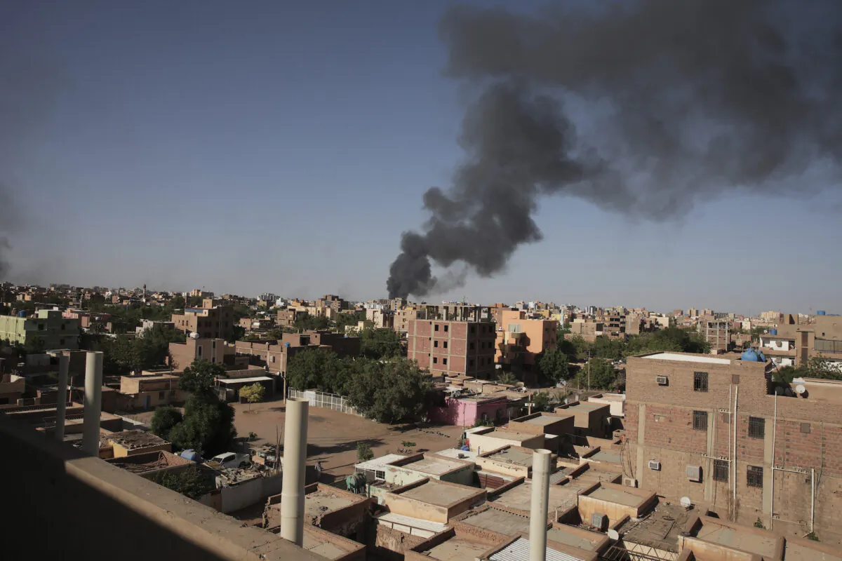 Smoke is seen in Khartoum, Sudan, on April 19, 2023. (AP Photo/Marwan Ali)