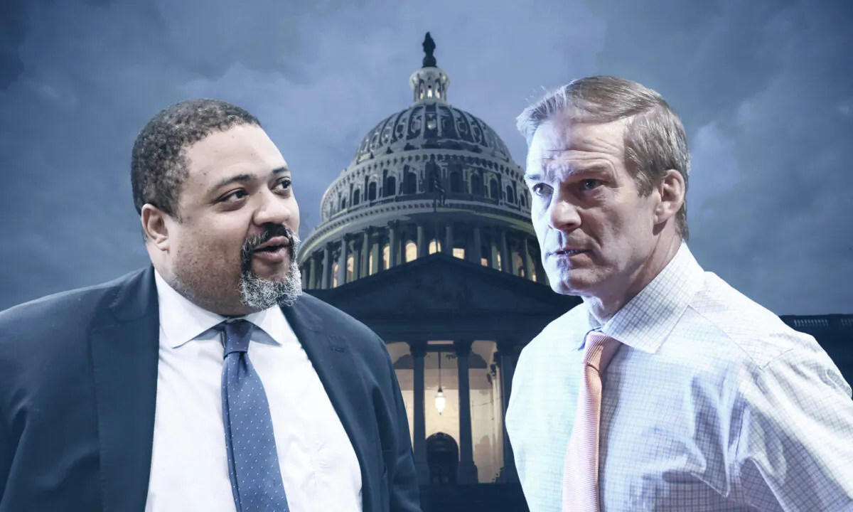 Manhattan District Attorney Alvin Bragg (L) and House Judiciary Committee Chairman Jim Jordan. (Illustration by The Epoch Times/Getty Images) 