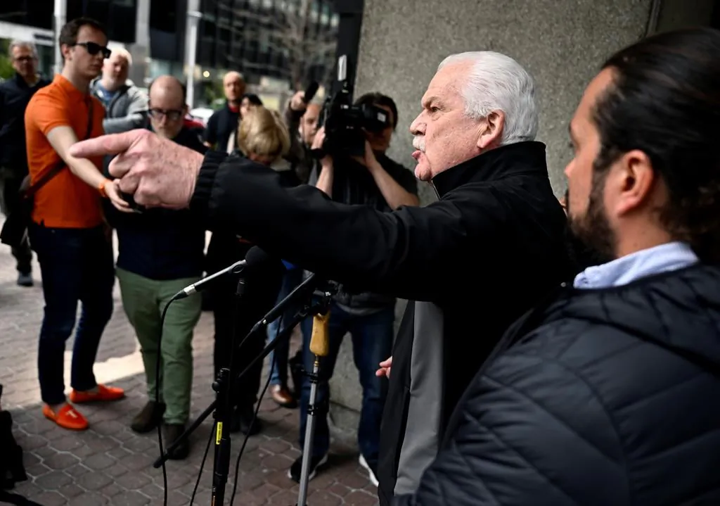 Chris Aylward, PSAC national president, speaks to reporters in Ottawa, on April 22, 2023. (The Canadian Press/Justin Tang)