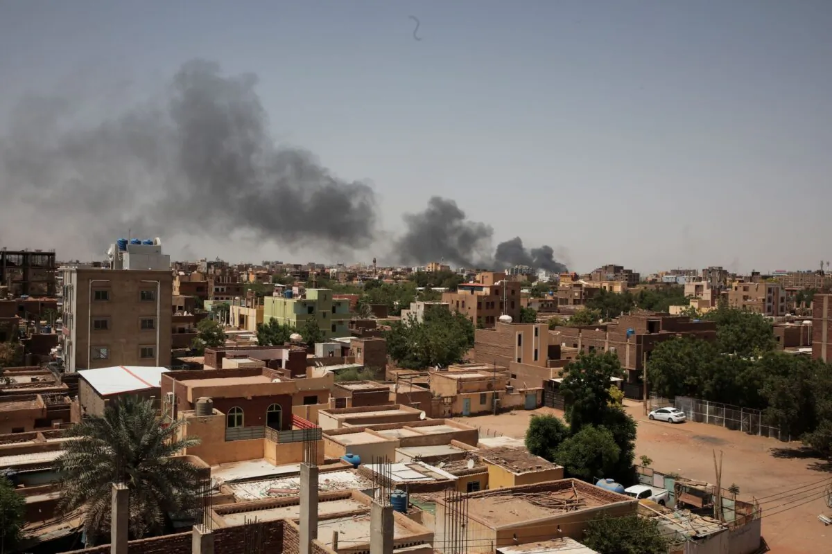 Smoke is seen in Khartoum, Sudan, on April 22, 2023. (Marwan Ali/AP Photo)