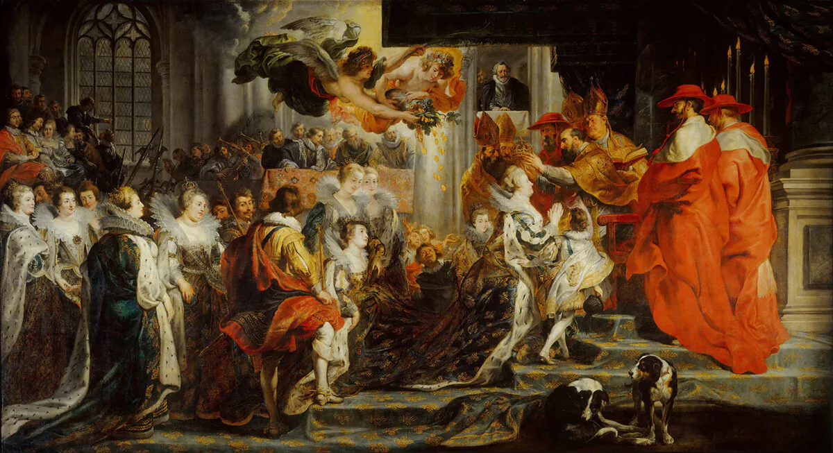 "The Coronation of Marie de' Medici in Saint-Denis," from the Marie de' Medici cycle, circa 1622–1625, by Peter Paul Rubens. Oil on canvas. Louvre Museum, Paris. (Public Domain)