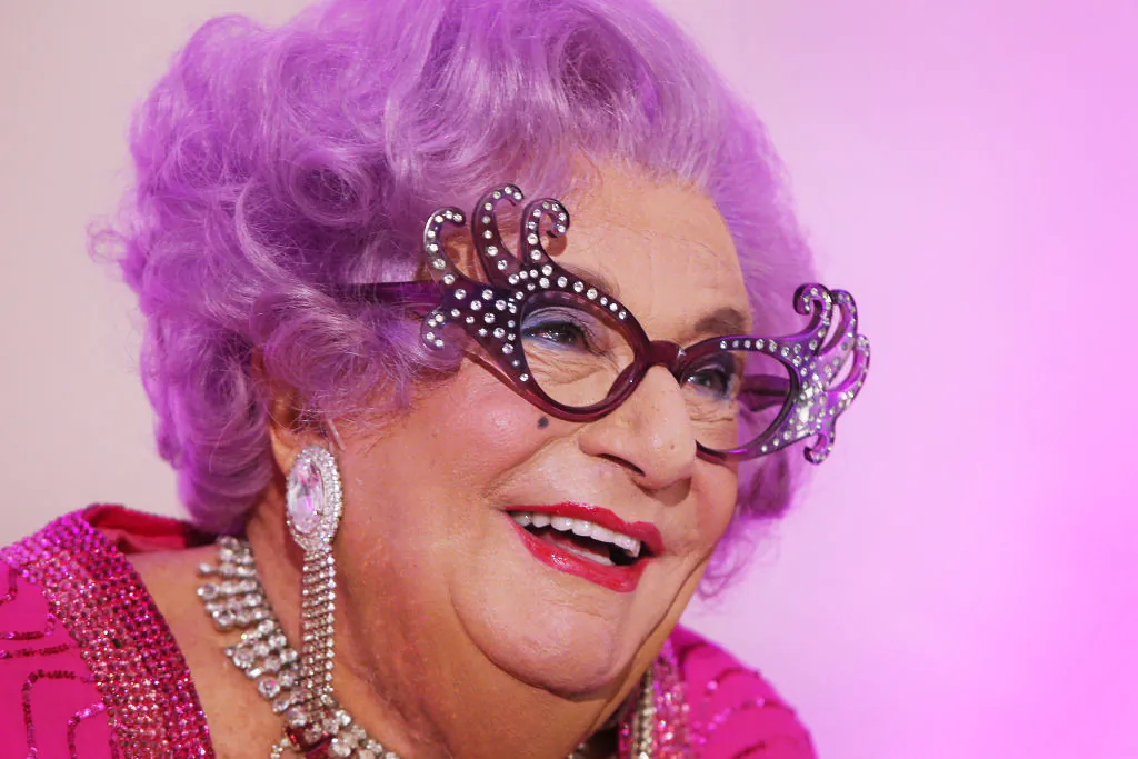 Dame Edna Everage hosts high tea ahead of her My Gorgeous Life national tour in Sydney, Australia on Sept. 11, 2019. (Lisa Maree Williams/Getty Images)