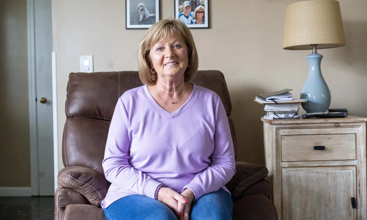 Nancy Dunn at her house in Port Jervis, N.Y., on April 24, 2023. (Cara Ding/The Epoch Times)