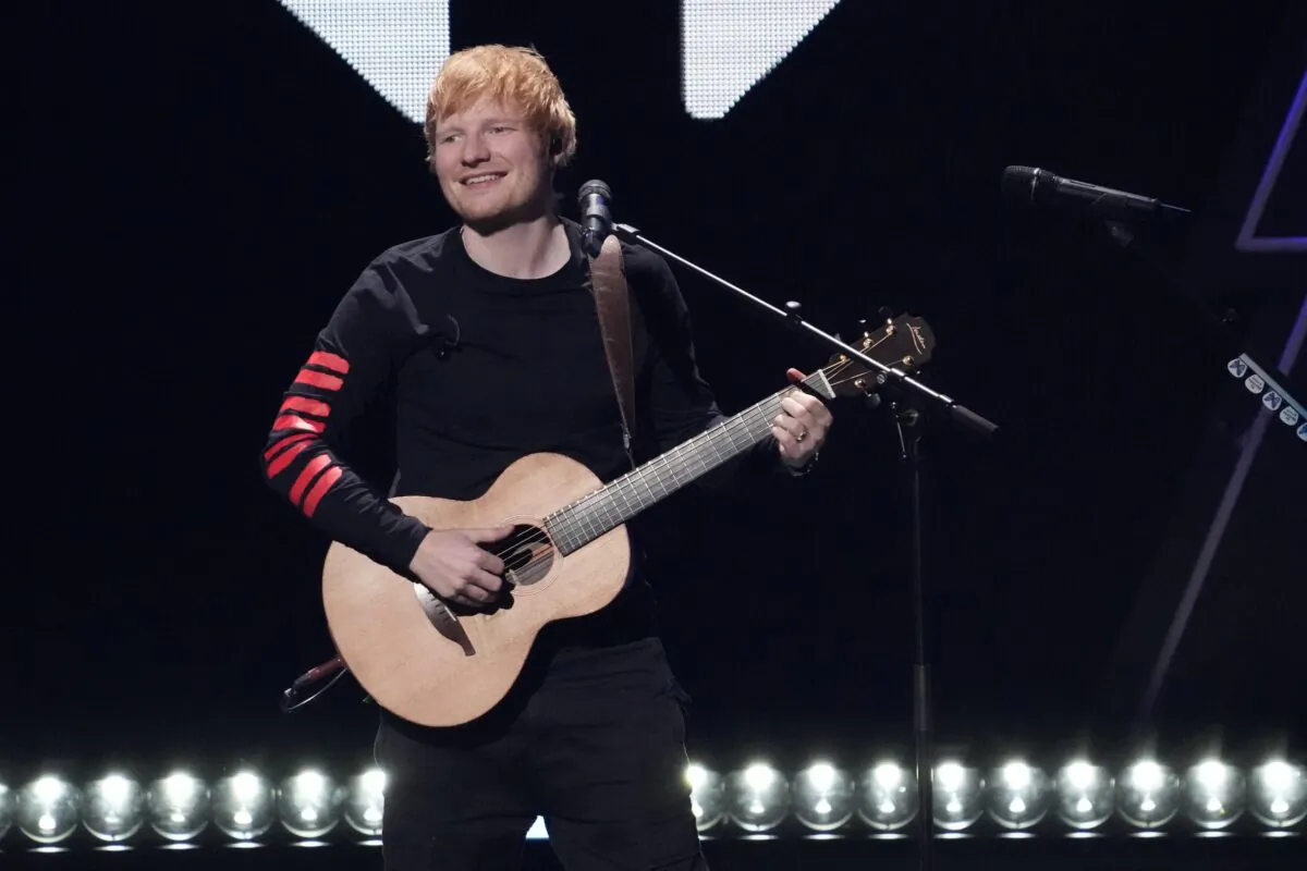 Ed Sheeran performs at Z100's iHeartRadio Jingle Ball in New York on Dec. 10, 2021. (Charles Sykes/Invision/AP)