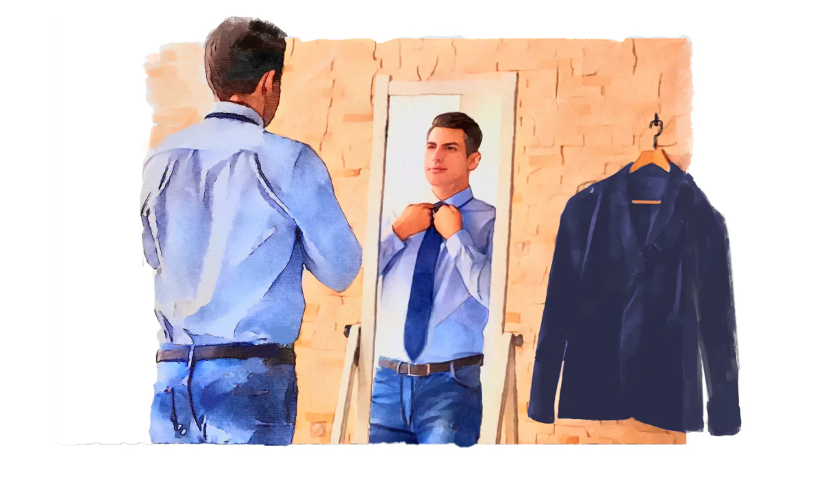Never be in too much of a hurry to pause by the mirror and make sure your outfit matches and that you look well-groomed. (Fei Meng)