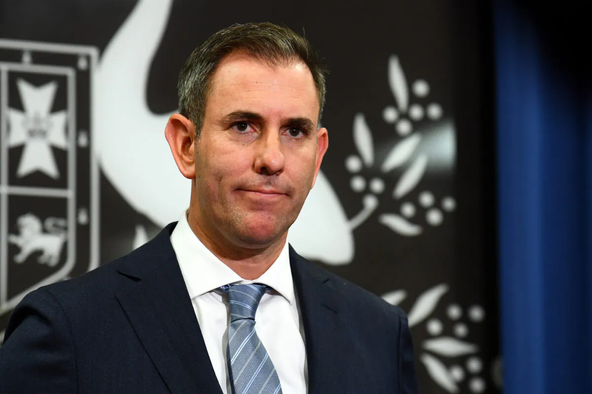 Treasurer Jim Chalmers speaks to media during a press conference in Brisbane, Australia, on April 20, 2023. (AAP Image/Jono Searle)