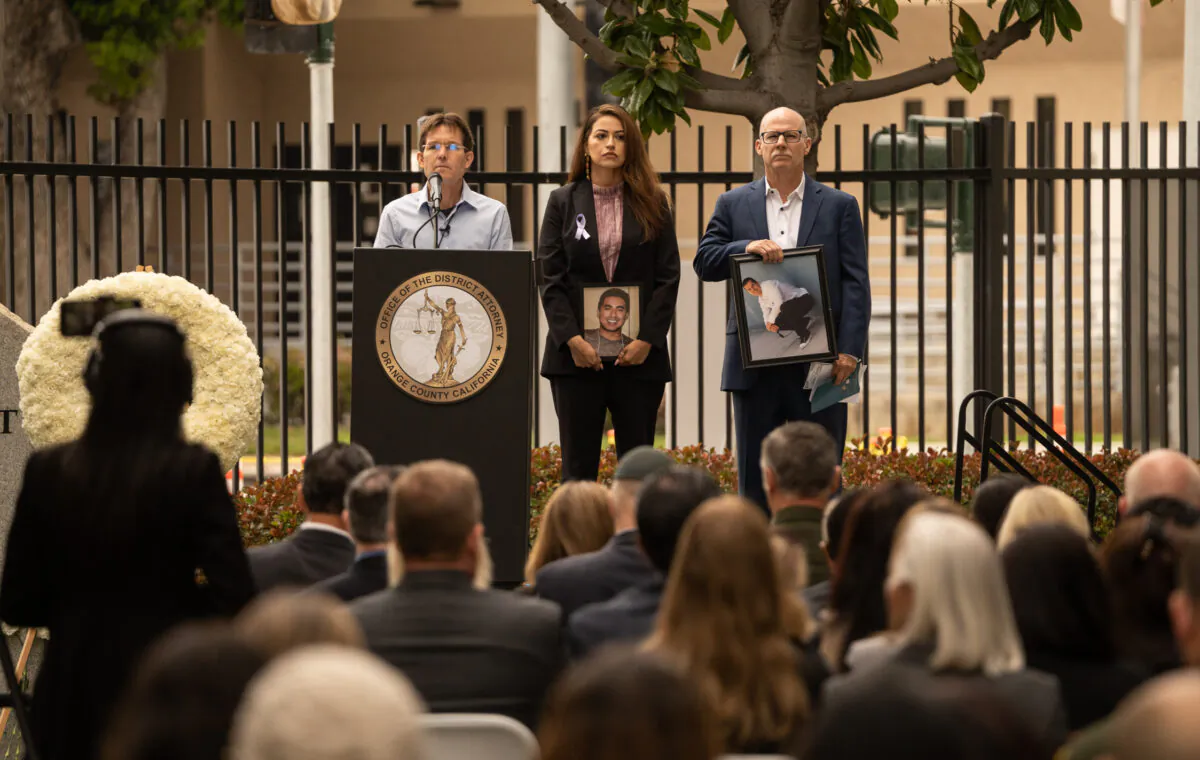 Parents of Fentanyl victims speak in Santa Ana, Calif., on April 24, 2023. (John Fredricks/The Epoch Times)