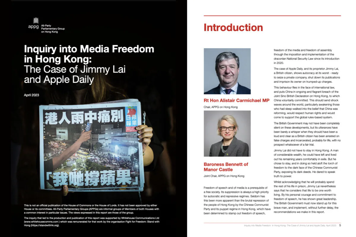 Cover page(left) and the introduction of the report released by APPG on Hong Kong.(Courtesy by PAAG)