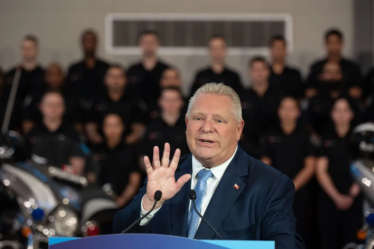 Ontario Premier Doug Ford answers questions during a press conference at the Toronto Police College in Etobicoke, Ont., on April 25, 2023. (The Canadian Press/Tijana Martin)