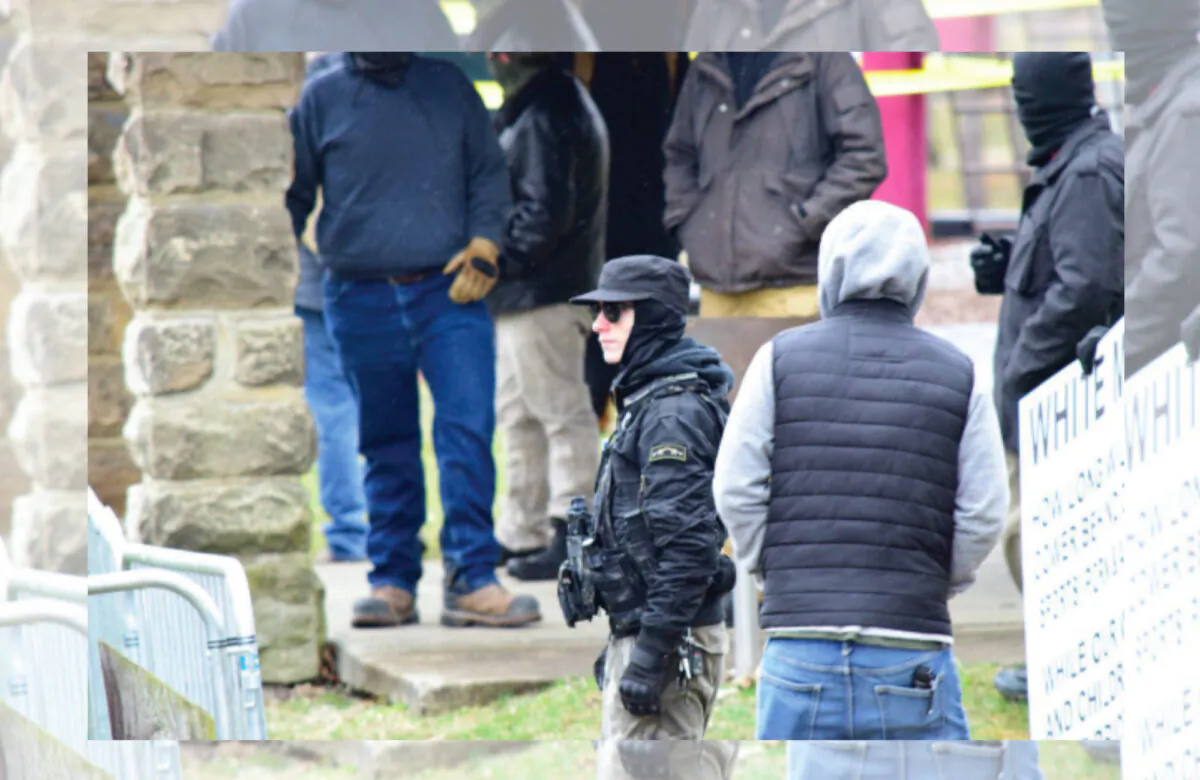 Aimenn Penny was seen at a protest against a "Drag Queen Story Hour" in Wadsworth, Ohio, on March 11, 2023. (U.S. District Court for the Northern District of Ohio)