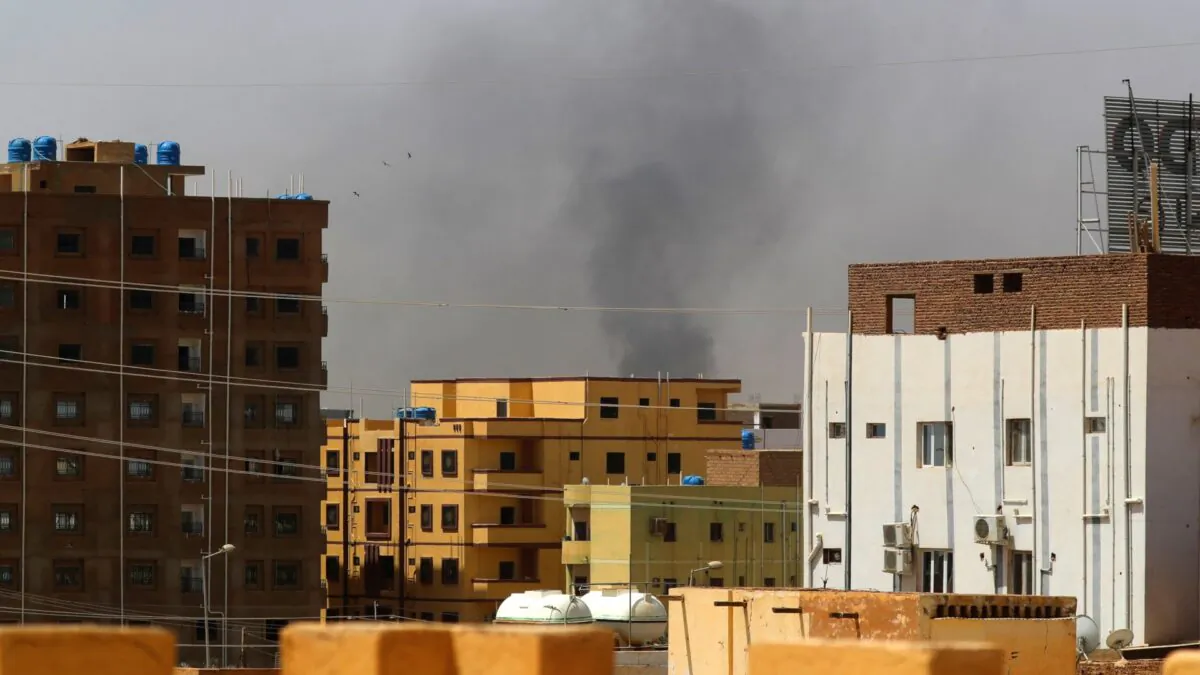 Smoke rises above buildings in Khartoum, Sudan, on April 15, 2023. (AFP via Getty Images)