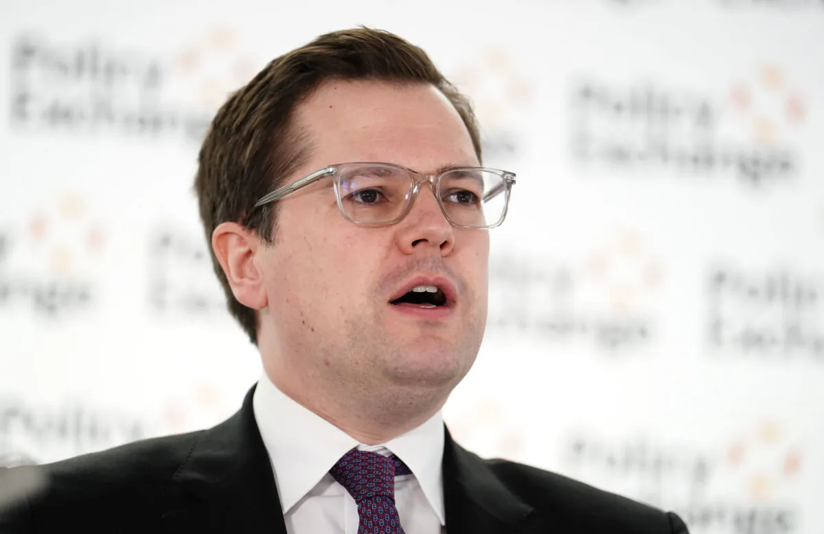 Minister of State for Immigration Robert Jenrick delivers a speech on "sovereign borders in an age of mass migration" at the Policy Exchange in central London, on April 25, 2023. (Jordan Pettitt/PA Media)