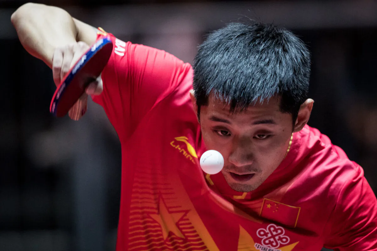 Jike Zhang of China competes during Men Single 1. Round at Table Tennis World Championship at Messe Duesseldorf in Dusseldorf, Germany on May 31, 2017. (Maja Hitij/Bongarts/Getty Images)