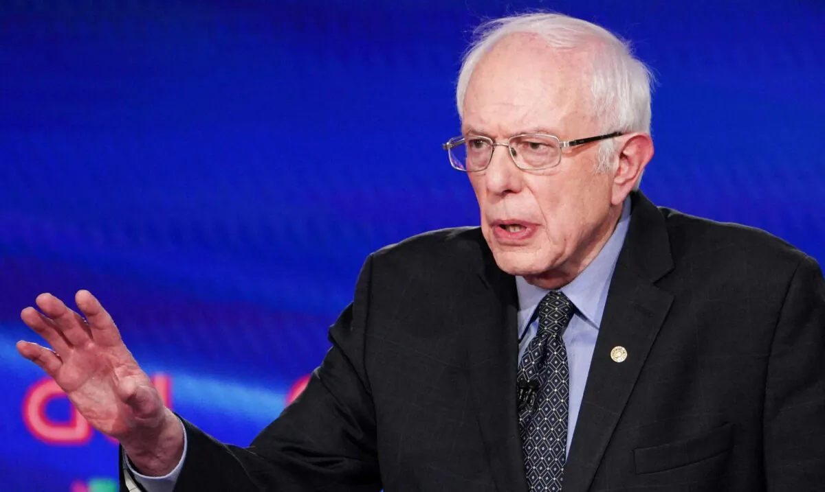 Democratic presidential hopeful Senator Bernie Sanders makes a point as he and former US vice president Joe Biden take part in the 11th Democratic Party 2020 presidential debate in a CNN Washington Bureau studio in Washington, DC on March 15, 2020. (Photo by Mandel NGAN / AFP) (Photo by MANDEL NGAN/AFP via Getty Images)