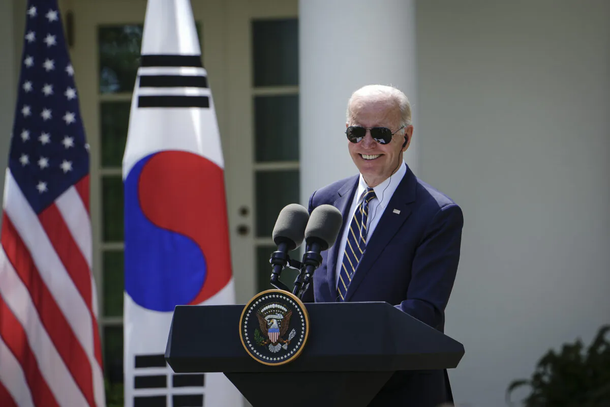 President Joe Biden during a press briefing at the White House on April 26, 2023. (Madalina Vasiliu/The Epoch Times)