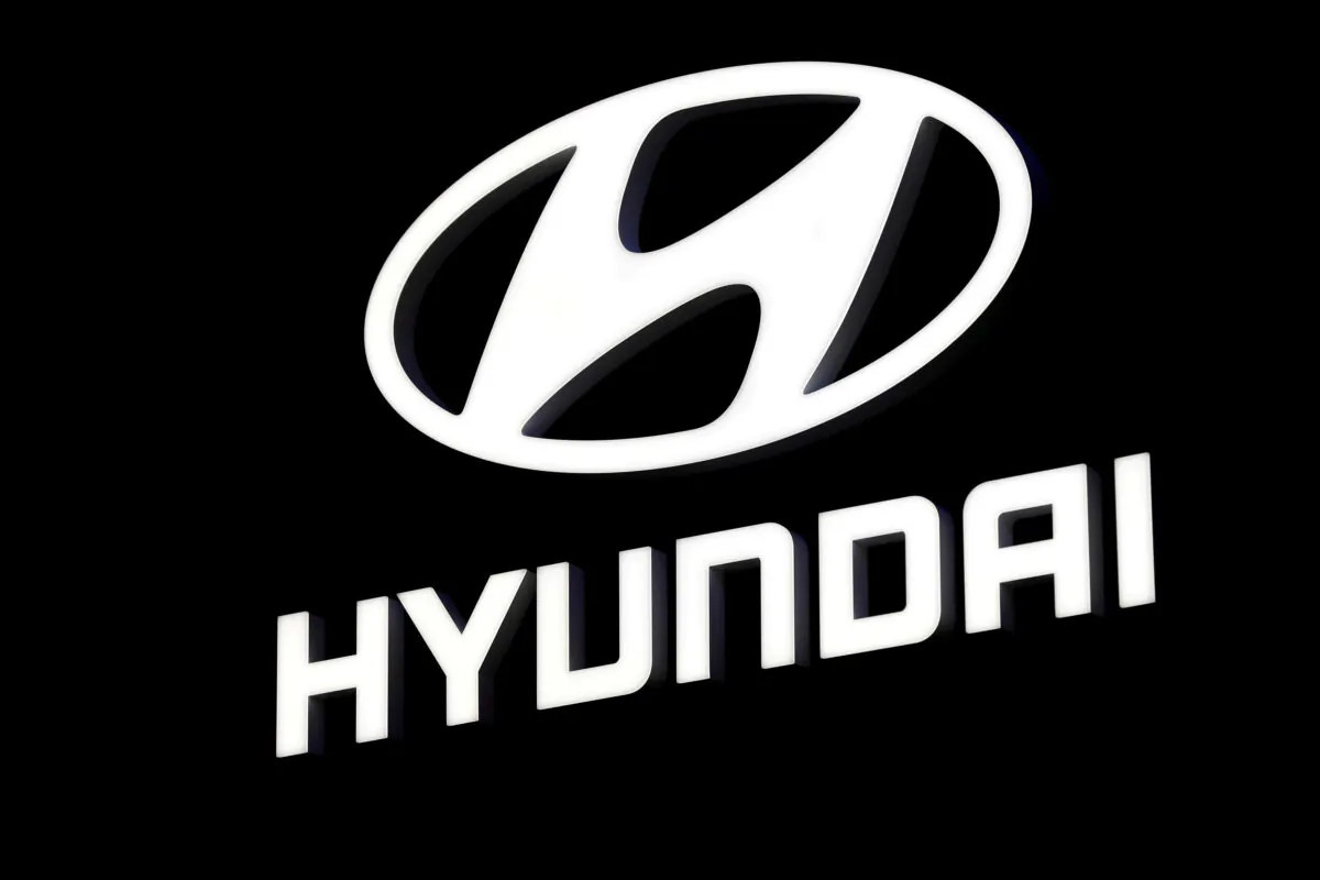 The Hyundai booth displays the company logo at the North American International Auto Show in Detroit on Jan. 16, 2018. (Jonathan Ernst/Reuters)