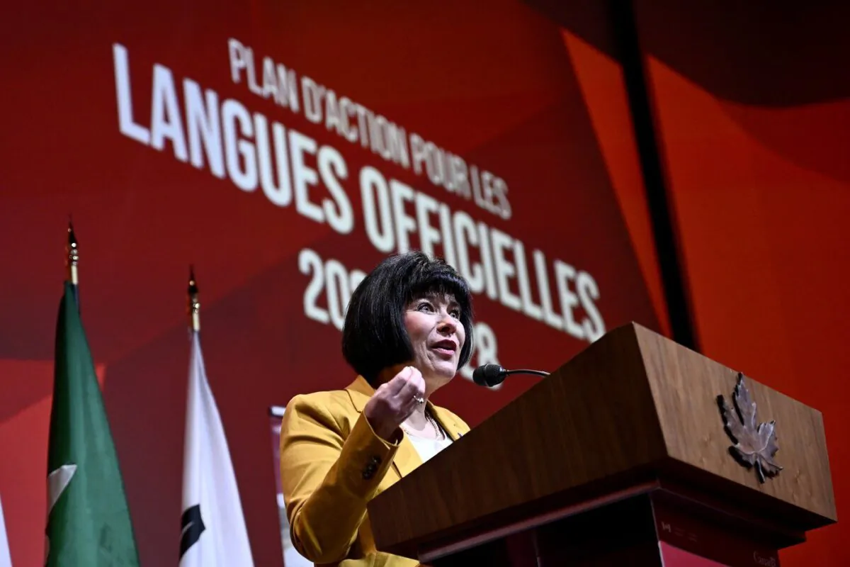 Official Languages Minister Ginette Petitpas Taylor speaks at an announcement on the Action Plan for Official Languages, in Ottawa, on April 26, 2023. (The Canadian Press/Justin Tang)