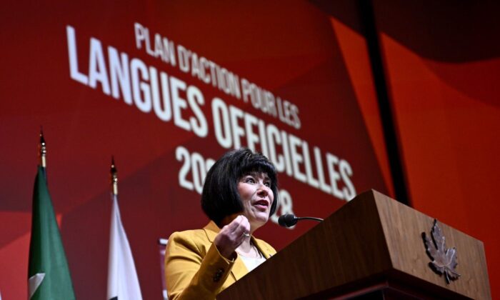 Official Languages Minister Ginette Petitpas Taylor speaks at an announcement on the Action Plan for Official Languages, in Ottawa, on April 26, 2023. (The Canadian Press/Justin Tang)
