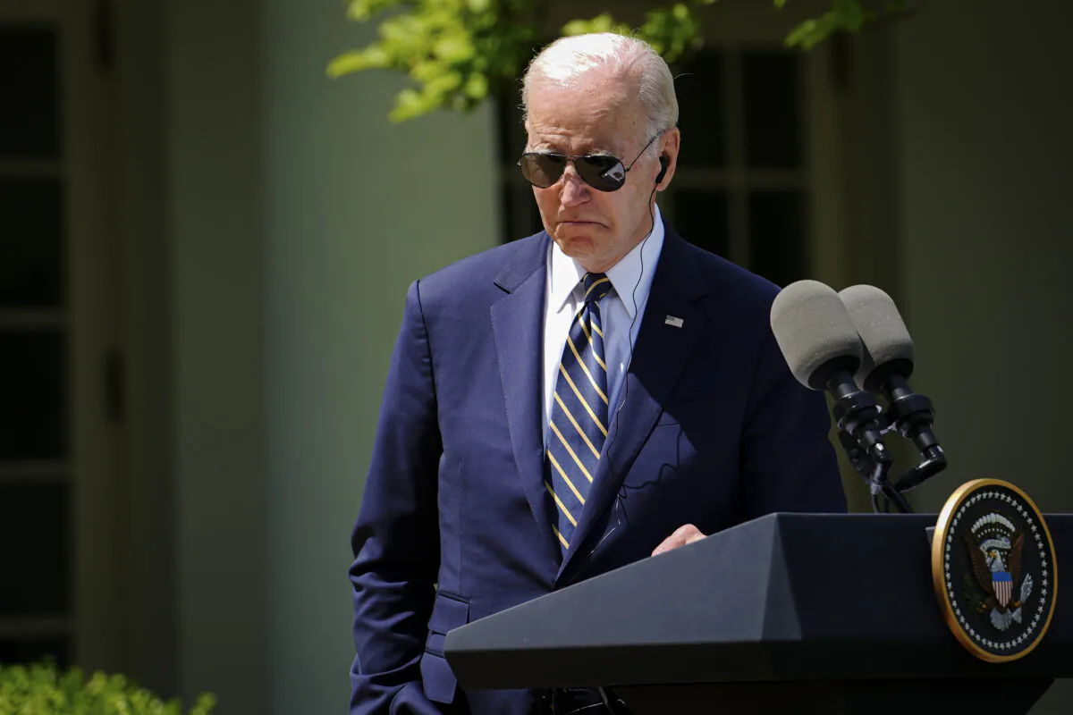 President Joe Biden during a press briefing at the White House in Washington on April 26, 2023. (Madalina Vasiliu/The Epoch Times)