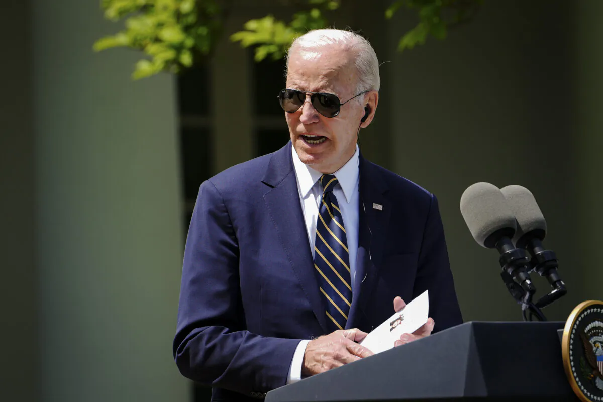 President Joe Biden during a press briefing at the White House in Washington on April 26, 2023. (Madalina Vasiliu/The Epoch Times)
