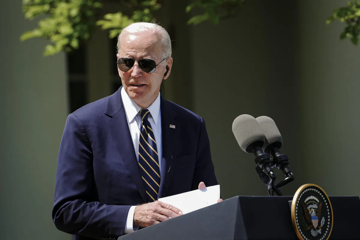 President Joe Biden during a press briefing at the White House in Washington on April 26, 2023. (Madalina Vasiliu/The Epoch Times)