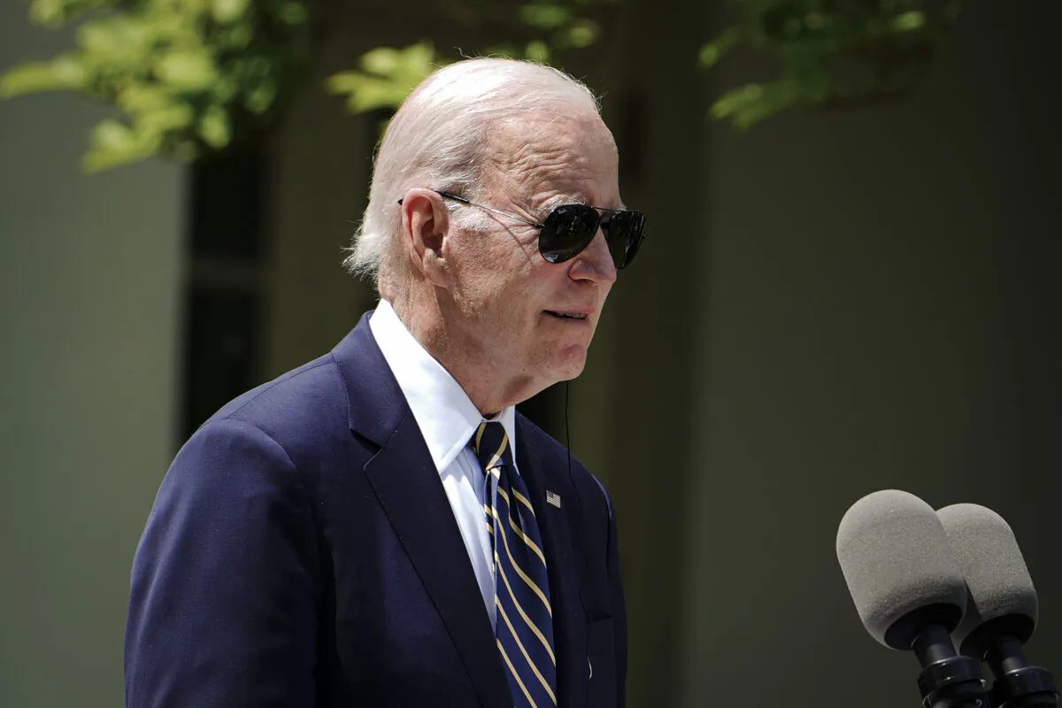 President Joe Biden during a press briefing at the White House in Washington on April 26, 2023. (Madalina Vasiliu/The Epoch Times)