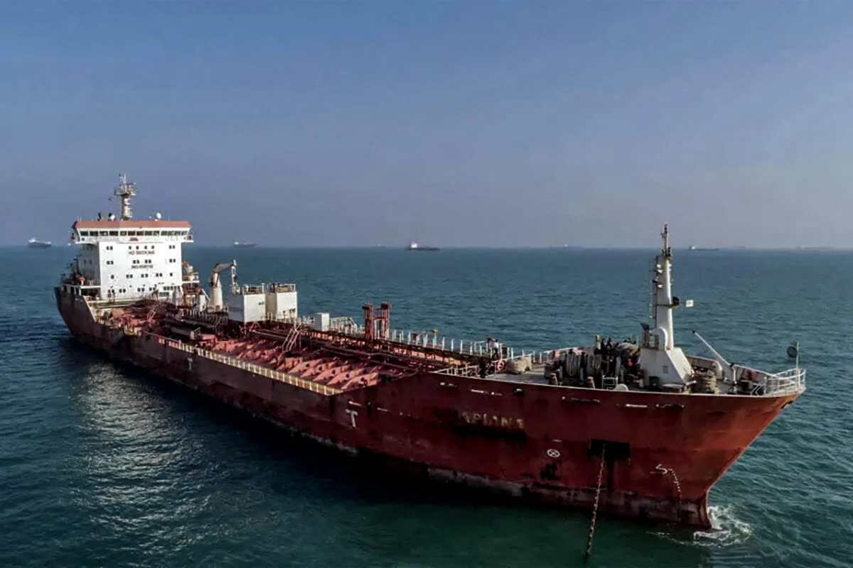 An oil tanker seized by Iranian naval forces at the Gulf port of Bandar Abbas in southern Iran, on Oct. 31, 2022. (IRNA/AFP via Getty Images)