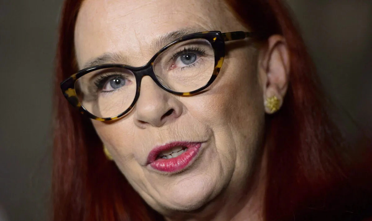 CBC president Catherine Tait speaks during a press conference on Parliament Hill in Ottawa on April 3, 2018. (The Canadian Press/Sean Kilpatrick)