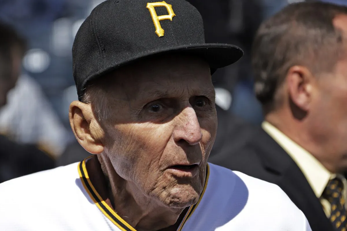Former Pittsburgh Pirates shortstop Dick Groat is shown during pregame ceremonies honoring his lifetime of service to the Pirates organization, before a baseball game against the St. Louis Cardinals in Pittsburgh on April 1, 2019. (Gene J. Puskar/AP Photo)