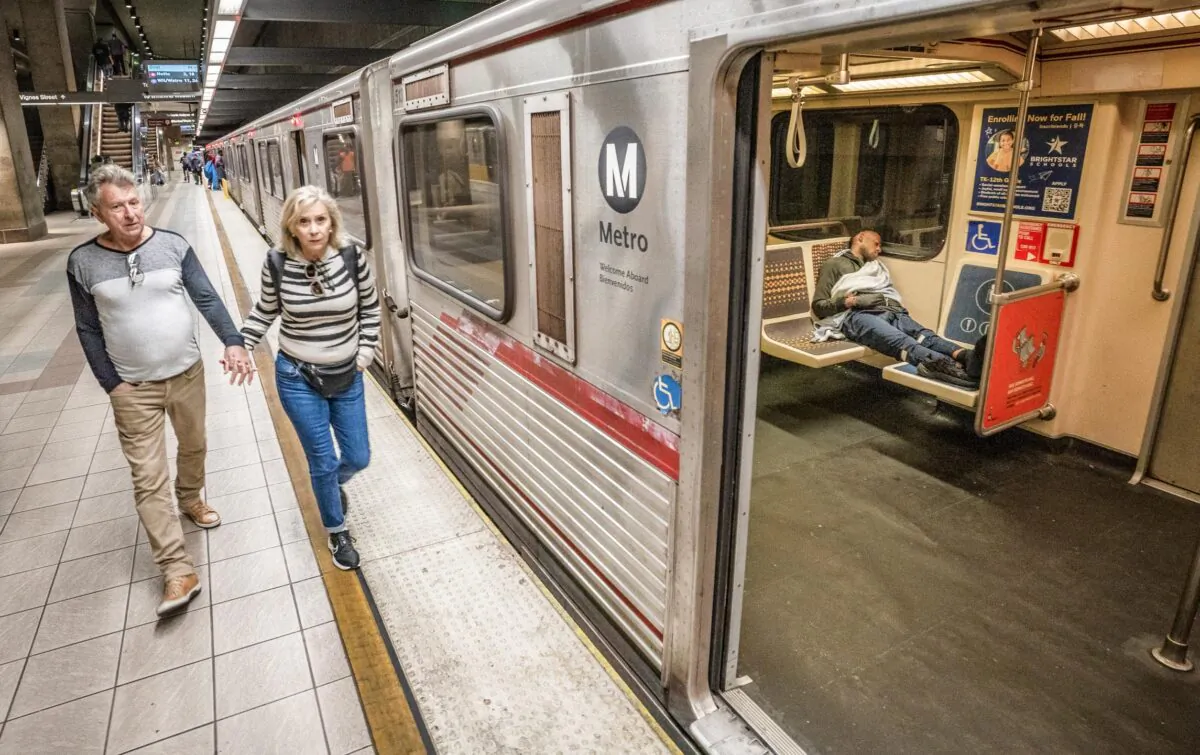 The Los Angeles Metro line transit system in Los Angeles on April 19, 2023. (John Fredricks/The Epoch Times)