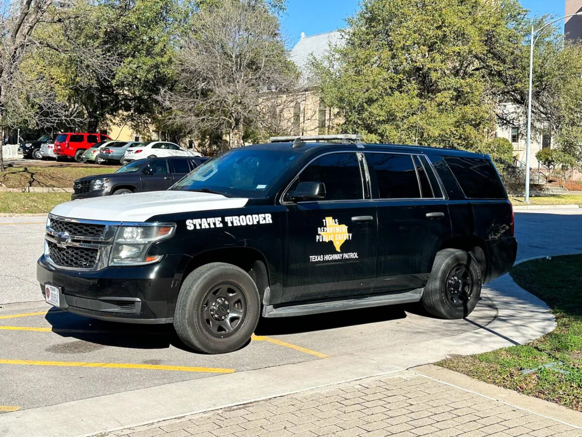 Texas Department of Public Safety vehicle in downtown Austin, Texas, on February 9, 2023.  (Jana J. Pruet/The Epoch Times)