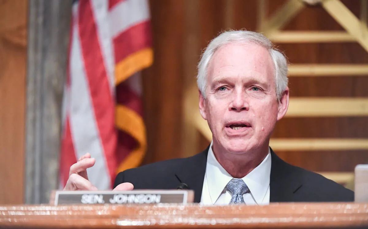 Sen. Ron Johnson (R-Wis.) speaks at a meeting of the Senate Homeland Security and Governmental Affairs Committee, in Washington on Aug. 6, 2020. (Toni Sandys-Pool/Getty Images)