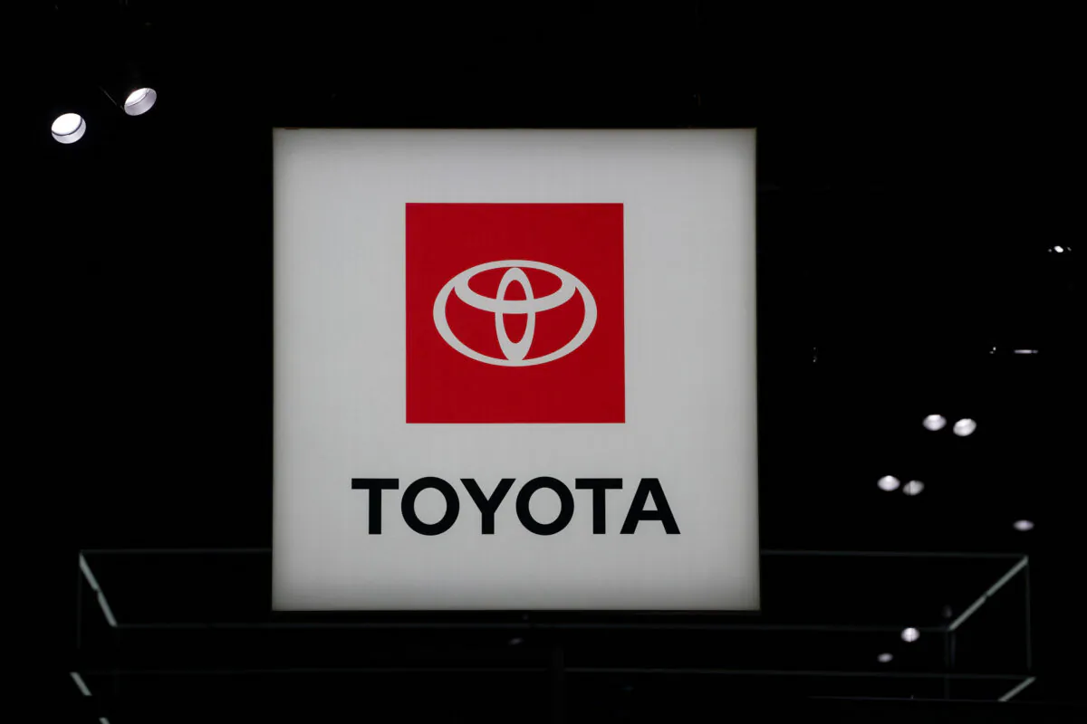 A Toyota logo during the New York International Auto Show in Manhattan, New York, on April 5, 2023. (David 'Dee' Delgado/Reuters)