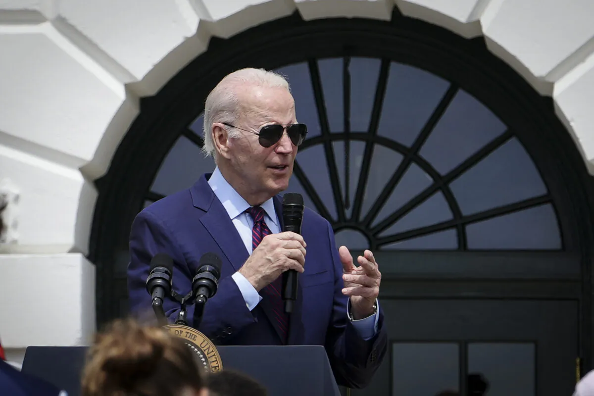President Joe Biden speaks at the Take Your Child to Work Day event at the White House in Washington on April 27, 2023. (Madalina Vasiliu/The Epoch Times)