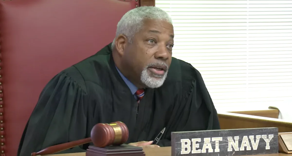 Missouri 22nd Circuit Judge Michael Noble holds a hearing on a allegation against St. Louis Circuit Attorney Kim Gardner and one of her assistants in St. Louis, Missouri, on April 27, 2023. (Janice Hisle/The Epoch Times via screenshot of pool video provided by KMOV-TV)