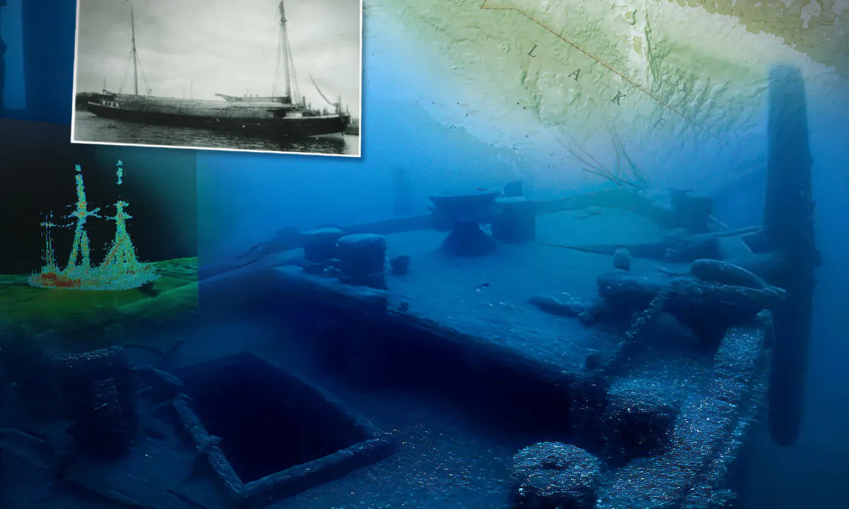 (Background: Courtesy of NOAA Thunder Bay National Marine Sanctuary, Undersea Vehicles Program UNCW, Ocean Exploration Trust; Top inset: Courtesy of Thunder Bay Sanctuary Research Collection; Left inset: Courtesy of Ocean Exploration Trust/NOAA Thunder Bay National Marine Sanctuary)