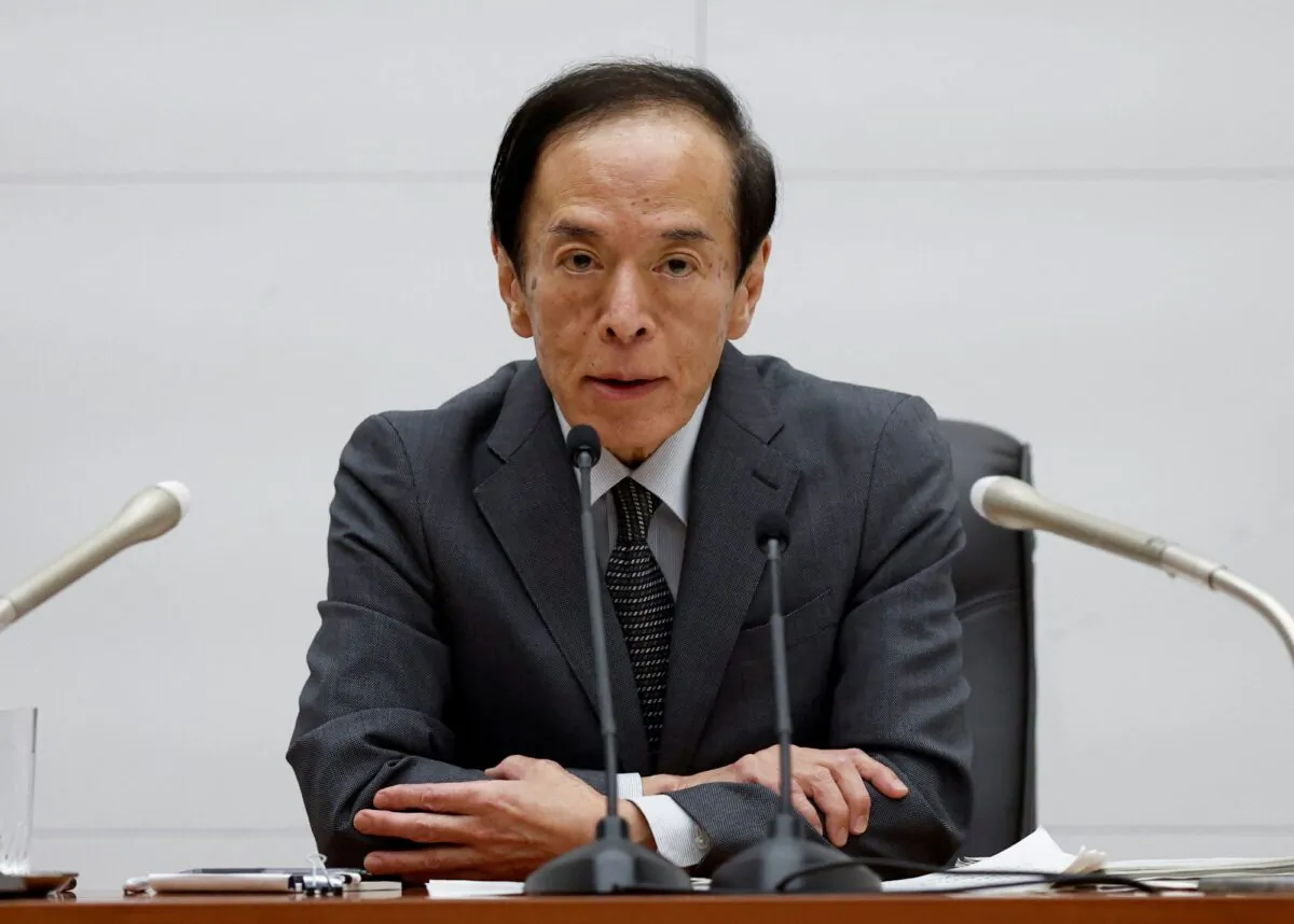 Bank of Japan (BOJ) Governor Kazuo Ueda attends a news conference after their policy meeting at BOJ headquarters in Tokyo, Japan, on April 28, 2023. (Issei Kato/Reuters)