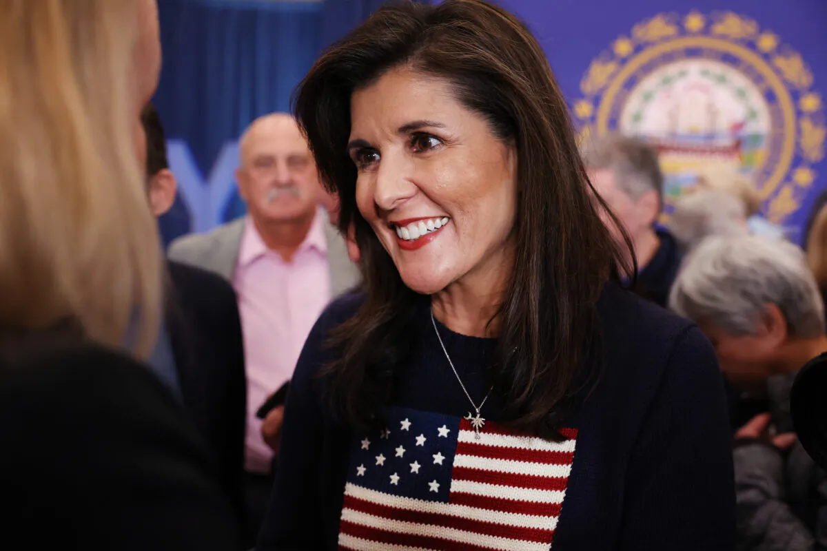 Republican presidential candidate and former U.N. Ambassador Nikki Haley greets voters at a town hall event in Bedford, N.H., on April 26, 2023. (Spencer Platt/Getty Images)
