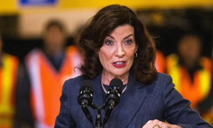 New York Gov. Kathy Hochul gives a speech in New York on Jan. 31, 2023. (Michael M. Santiago/Getty Images)