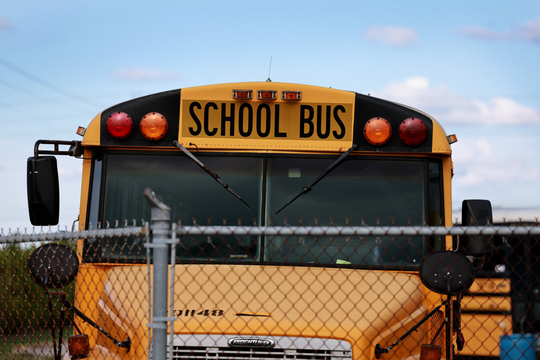 A school bus is parked at a depot in Pembroke Pines, Fla., on April 19, 2023. (Joe Raedle/Getty Images)