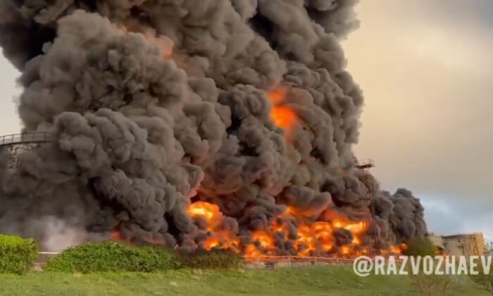 Crimea Oil Depot Burns After Suspected Ukrainian Drone Attack