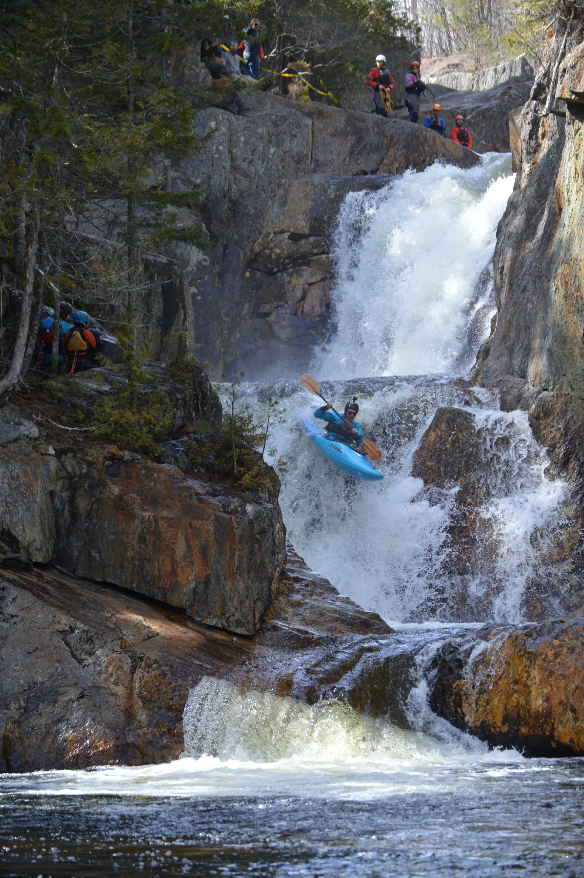 A kayaker plunges down Smalls Falls in Franklin Township, Maine. (Courtesy of Stephanie Chu-O’Neil)