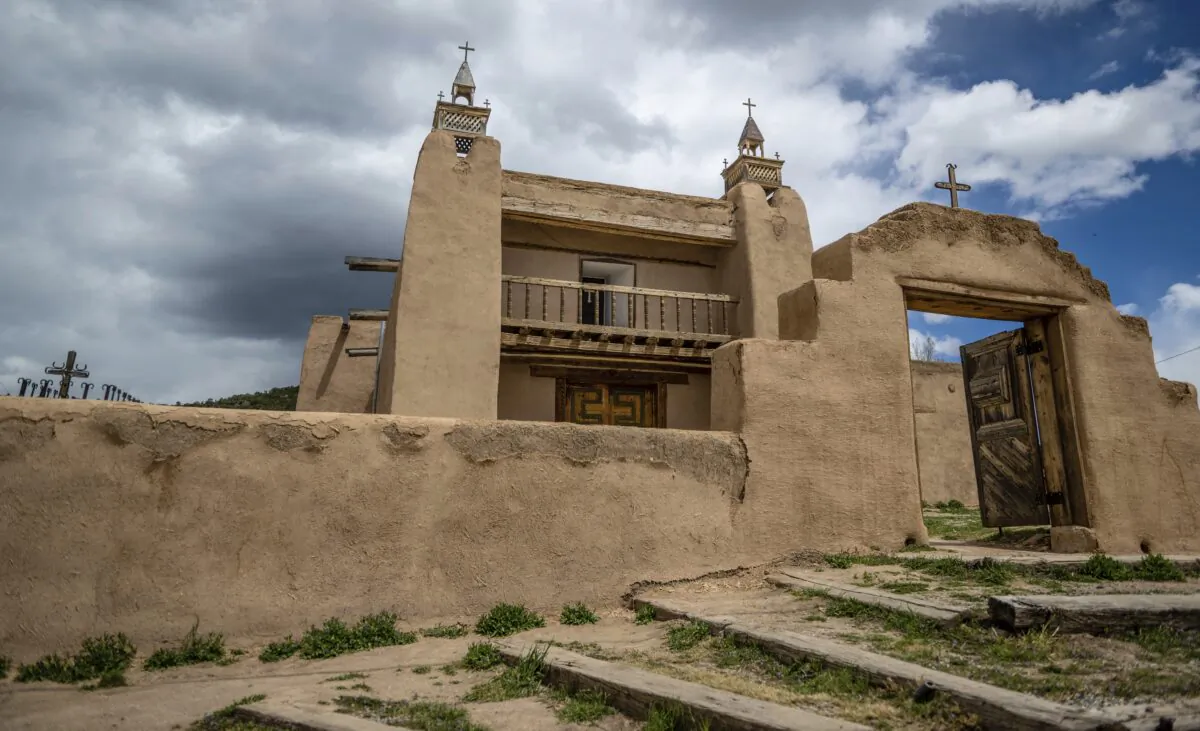 An exterior view of the San Jose de Gracia Catholic Church, built in 1760, in Las Trampas, N.M., on April 14, 2023. (Roberto E. Rosales/AP Photo)