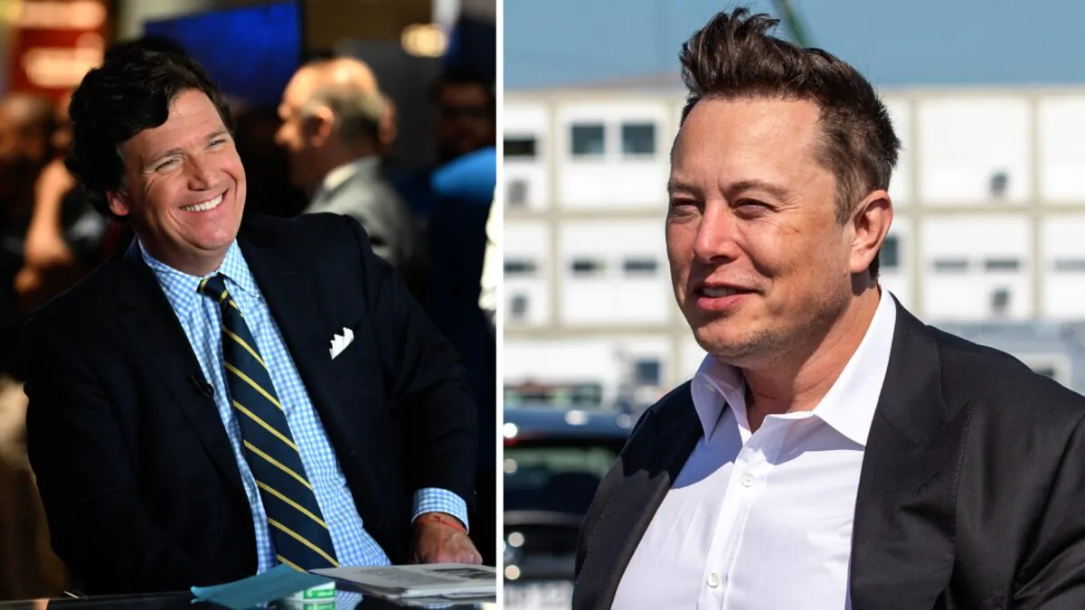 Tucker Carlson (L) at the Seminole Hard Rock Hotel & Casino Hollywood in Hollywood, Fla., on Nov. 17, 2022. (Jason Koerner/Getty Images); Tesla CEO Elon Musk (R) at the construction site of the new Tesla Gigafactory near Berlin, Germany, on Sept. 3, 2020. (Maja Hitij/Getty Images)
