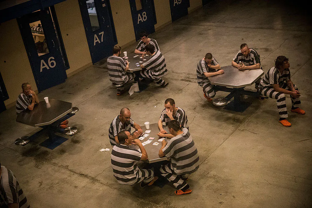 Inmates sit in the county jail in Williston, North Dakota, on July 26, 2013. (Andrew Burton/Getty Images)